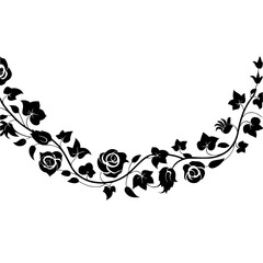 Elegant Floral Silhouette Border: Black Roses & Foliage on White © MatandSterre