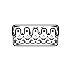 Minimalist Outline Cake Icon: Drizzled Icing, Black & White Design