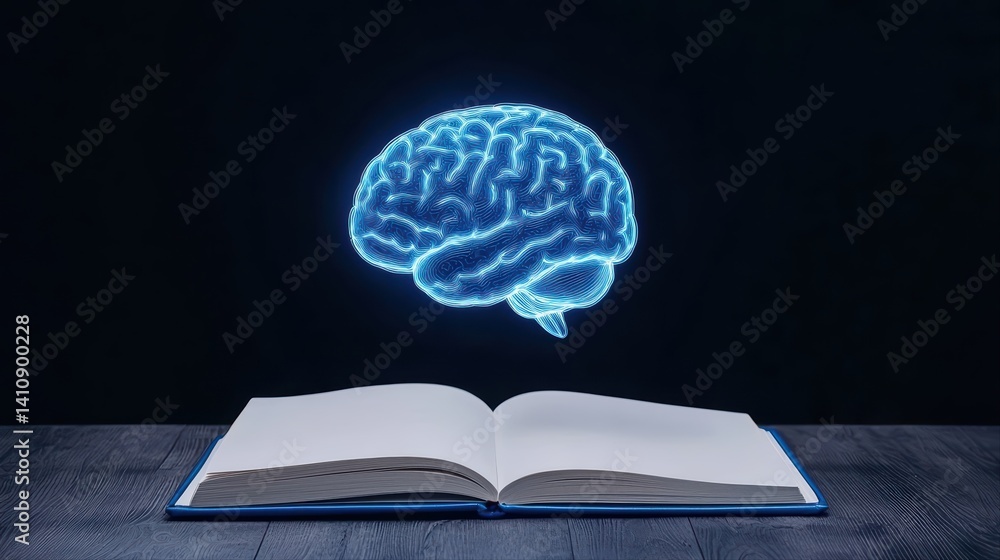Aufkleber brain concept emanating from open book with dark background
