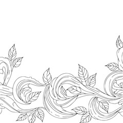 Elegant Botanical Line Art Border, Black and White, Decorative Design