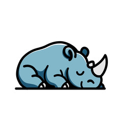 Illustration of vector design a rhino is sleeping, rhino icon, rhino logo, very good as a sticker, with a plain background.