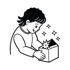 Silhouette of Child Opening Gift Box with Sparkles