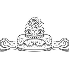 Elegant Line Art Cake with Rose: Invitation Design Element
