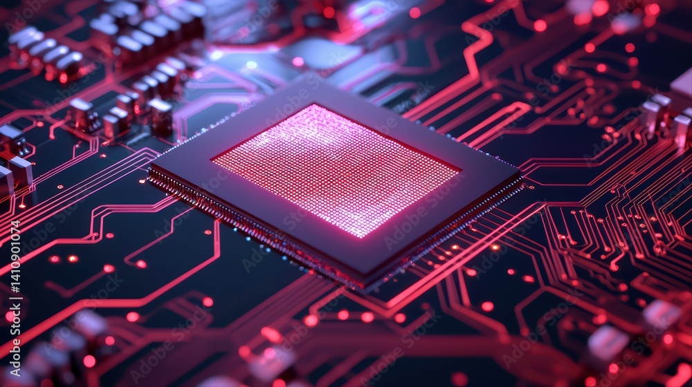 Poster high-tech microprocessor on a circuit board close-up image