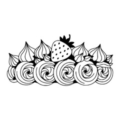 Whimsical Strawberry & Cream Border - Outline, Line Art, Decoration