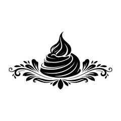 Elegant Dessert Logo: Swirls, Leaves, Monochromatic Design