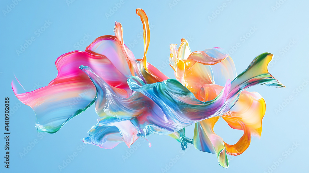 Aufkleber colorful abstract fluid art design with vibrant swirls and flowing shapes on a soft blue background 