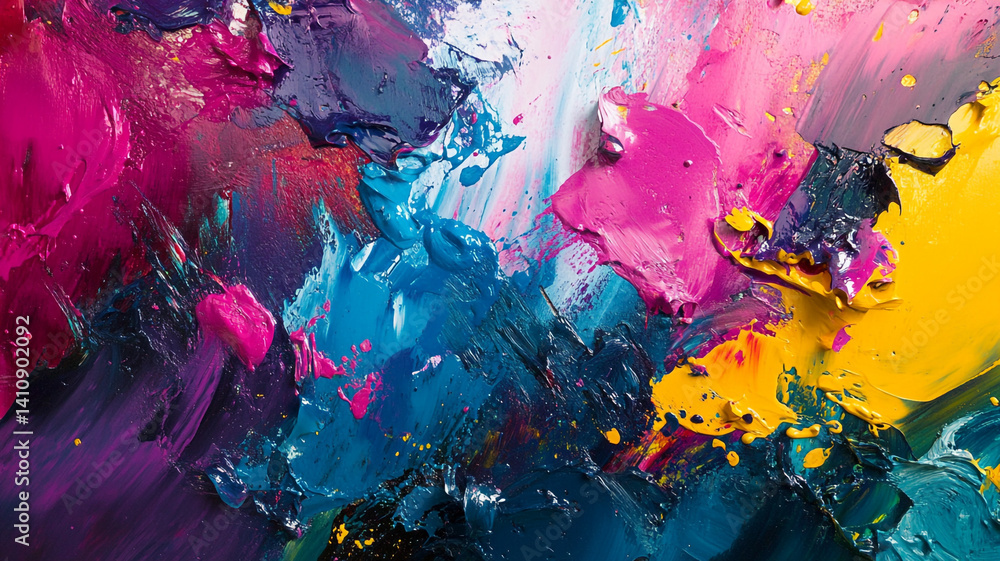 Poster vibrant abstract expression of colorful paint blends with brush strokes and texture creating dynamic