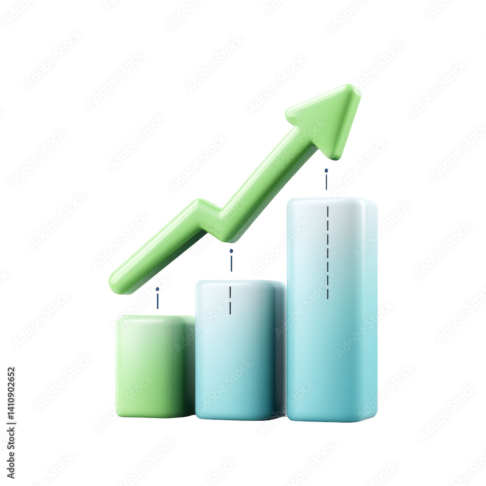 Poster green arrow and blue bar graph representing growth and success in data analysis
