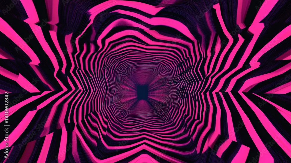 Poster abstract colorful tunnel with pink and black stripes creating a swirling illusion effect, inviting v