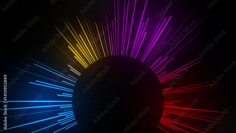 Aufkleber colorful neon shiny circular rays abstract glowing background. seamless looping futuristic motion de