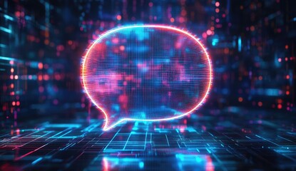 Glowing digital speech bubble on a circuit board background
