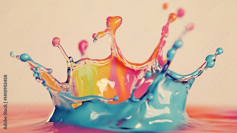Poster vibrant colorful splash of paint creating dynamic and artistic ripples in water with an energetic an