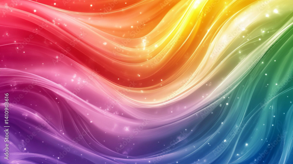 Poster colorful abstract waves with soft gradients and sparkles representing vibrant emotions and creativit