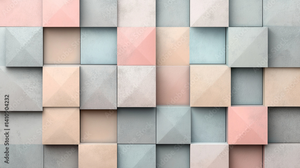 Poster textured geometric background with soft pastel colors in a modern design featuring squares and trian
