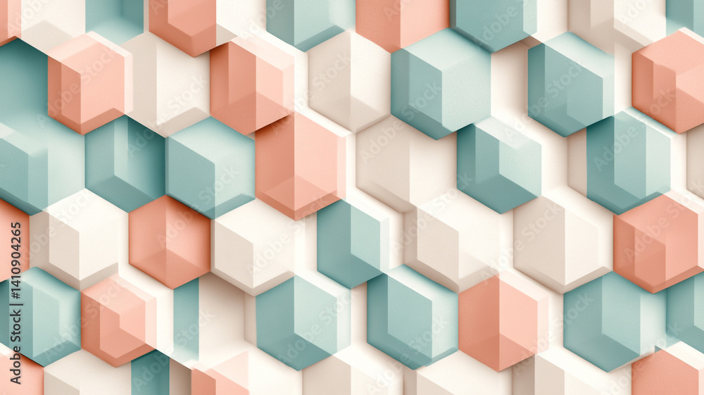 Poster colorful geometric background of interlocking hexagonal shapes in soft pastel tones for modern desig