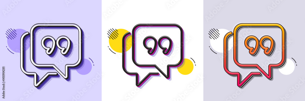Poster quote bubble line icon. halftone dotted pattern. gradient icon with grain shadow. chat comment sign.