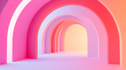 Fototapeta premium Bright and Playful Abstract Interior with Soft Curved Arches in Shades of Pink and Orange, Creating a Vibrant and Inviting Space for Creative Projects
