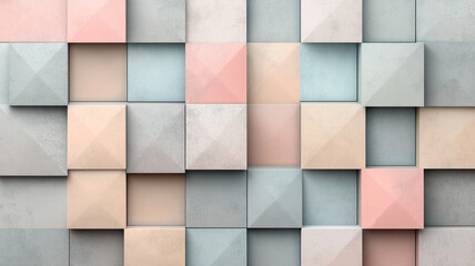 Textured Geometric Background with Soft Pastel Colors in a Modern Design Featuring Squares and Triangles in Arranged Pattern