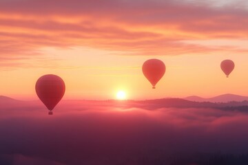 Fototapeta premium Balloons over sunrise