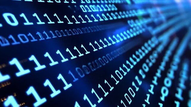 Abstract digital background featuring binary code cascading in a futuristic environment