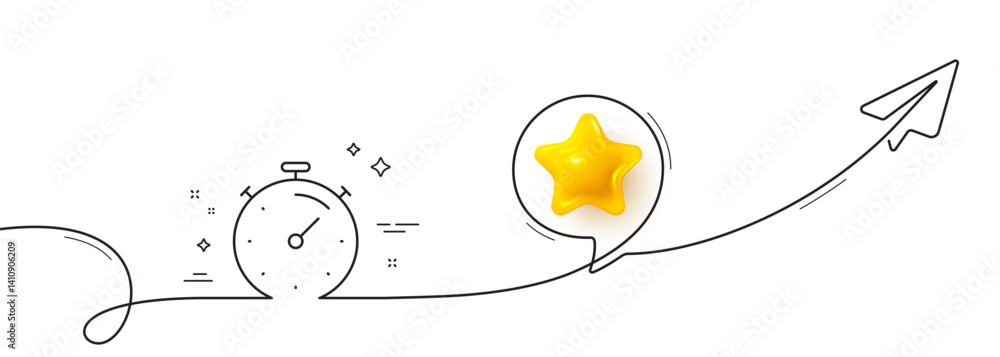 Poster timer line icon. continuous line with share plane. time management sign. stopwatch symbol. 3d star i