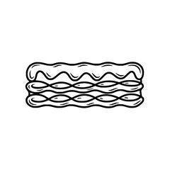 Hand-drawn Lasagna Icon: Black Outline on White, Food Illustration