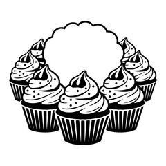 Cupcake Frame: Monochrome Illustration for Bakery, Birthday, Party, Dessert