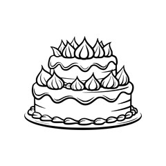 Grayscale Two-Tier Cake with Whipped Cream Illustration