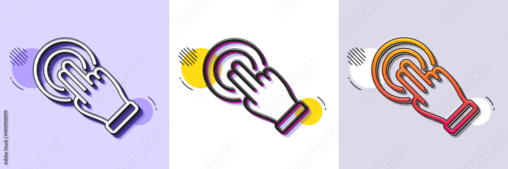 Poster touchscreen gesture line icon. halftone dotted pattern. gradient icon with grain shadow. click hand 