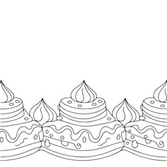Whimsical Cake Border Outline, Black and White, For Design