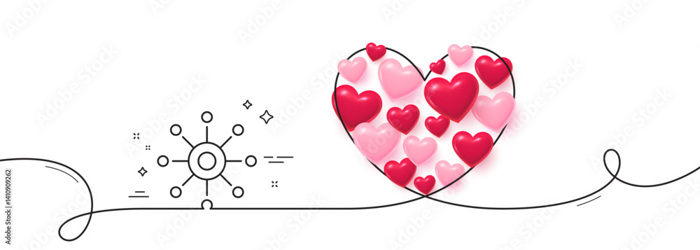 Poster multichannel line icon. continuous line big heart. multitasking sign. omnichannel symbol. 3d hearts 