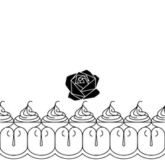 Minimalist Black Rose & Cream Line Art Border on White