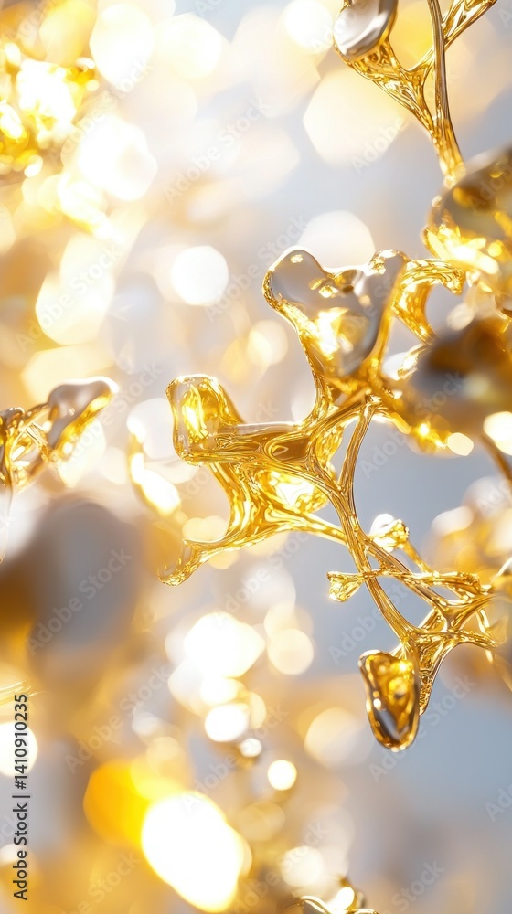 Aufkleber abstract golden neural network with shining bokeh backgrounds. detailed, vertical