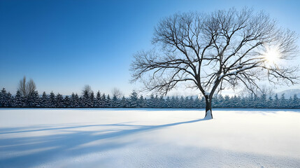 Obraz premium Winter Landscape With Snow Covered Tree