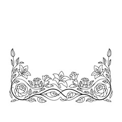 Elegant Floral Border: Black Line Art on White Background