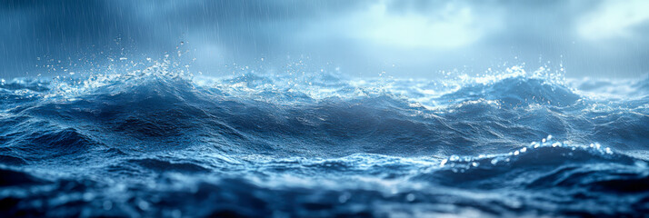 Fototapeta premium Dramatic waves crashing under moody skies near the horizon at twilight, evoking a sense of serene power and natural beauty