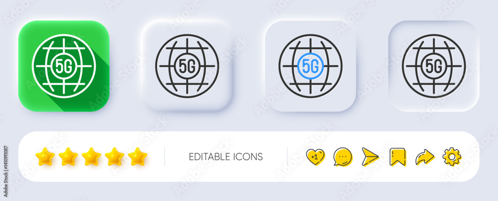 Poster 5g internet line icon. neumorphic, flat shadow, 3d buttons. wifi wireless network sign. mobile data 