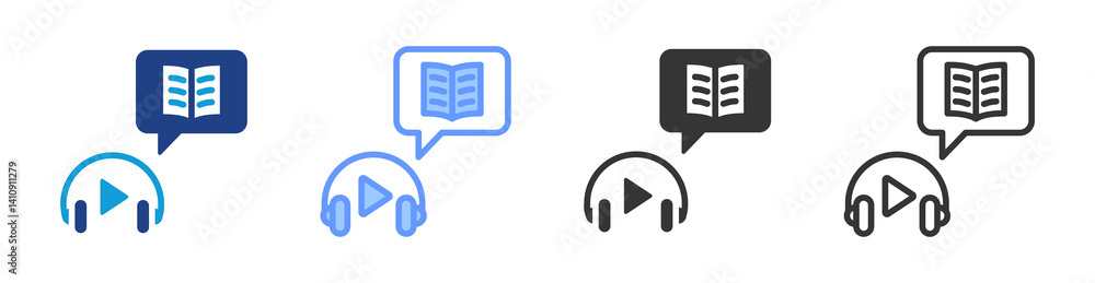 Aufkleber audio book icon set multiple style collection