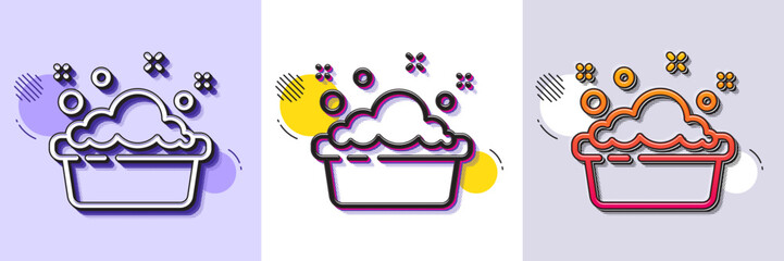 Hand washing line icon. Halftone dotted pattern. Gradient icon with grain shadow. Laundry service sign. Clothing cleaner symbol. Line hand washing icon. Various designs. Vector