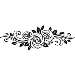 Floral Border in Black & White, Vector Illustration