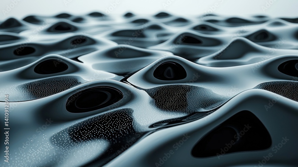 Poster abstract surface with repeating curves and dark color gradients, close-up view