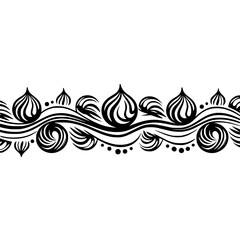 Elegant Black & White Floral Border Design, Vector Illustration