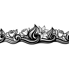 Fototapeta premium Elegant Floral Wave Border Vector, Black & White Decorative Design