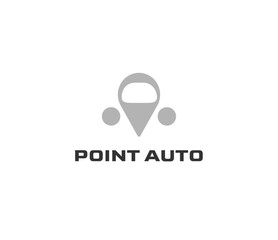 Map pointer icon with car vector logo design. Fonts for automotive, vechile, logo, transportation, monogram and race. Alphabet label symbol for branding and identity