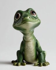 Obraz premium Cute green gecko figurine, sitting and looking upwards.