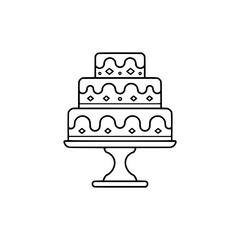 Three-Tiered Cake Icon, Minimalist Line Art on Cake Stand