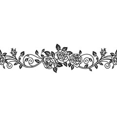 Elegant Floral Border: Black Roses and Vines, Simple Design
