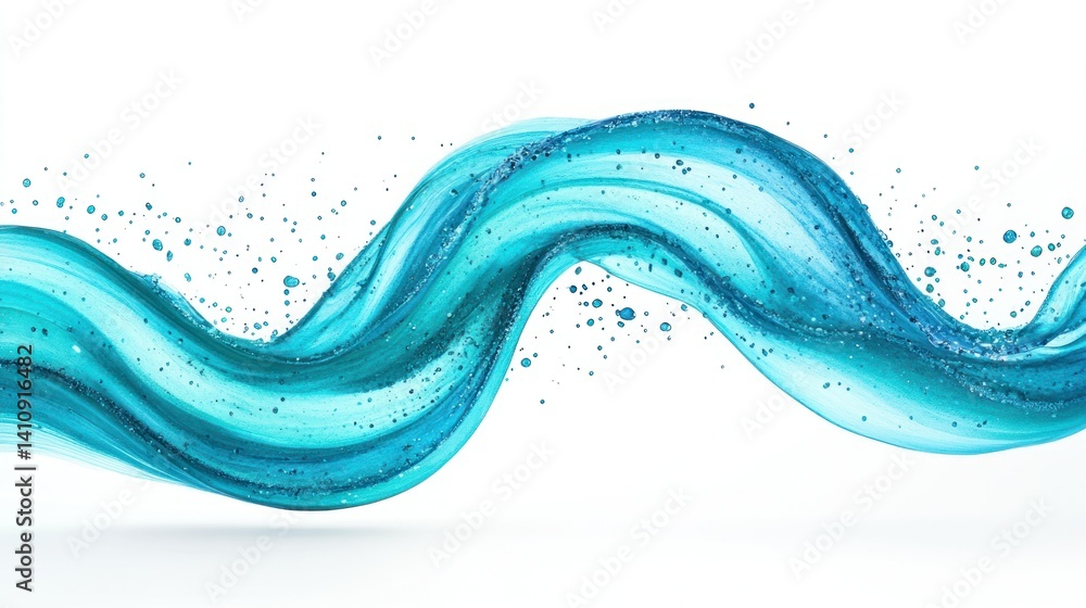 Poster azure wave with sparkling specks against a blank white canvas backdrop