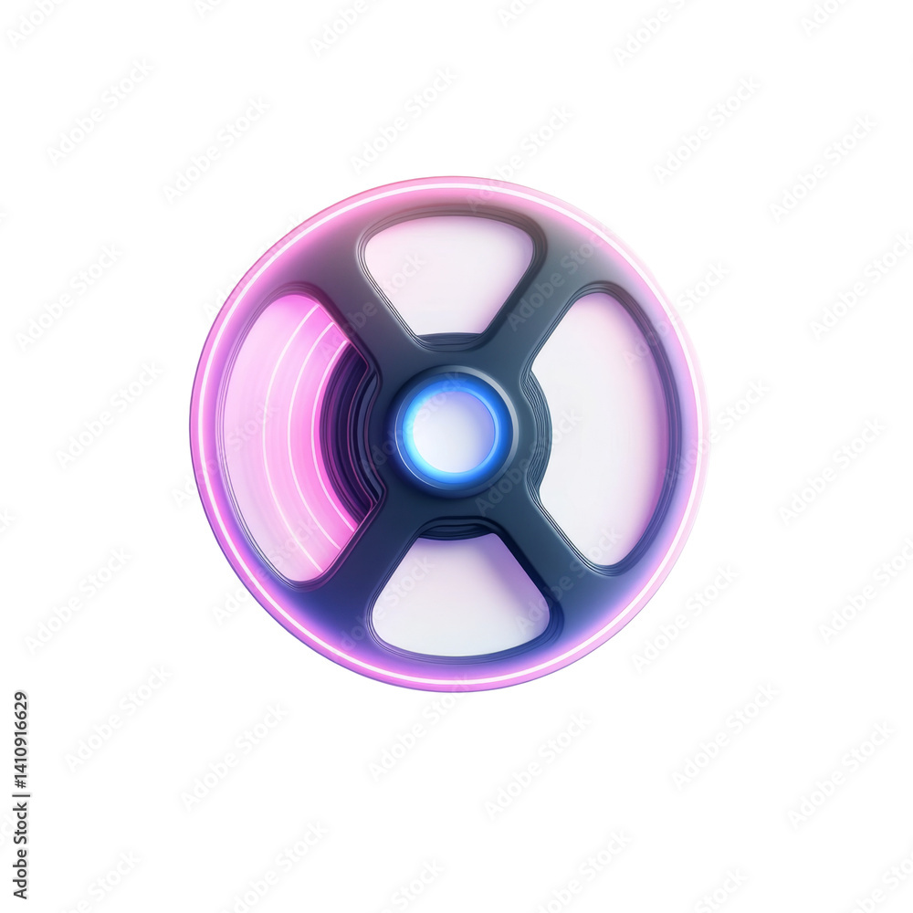 Poster futuristic wheel-like object with neon glow and unique design
